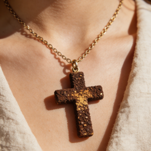 Dominican coffee cross necklace pendant